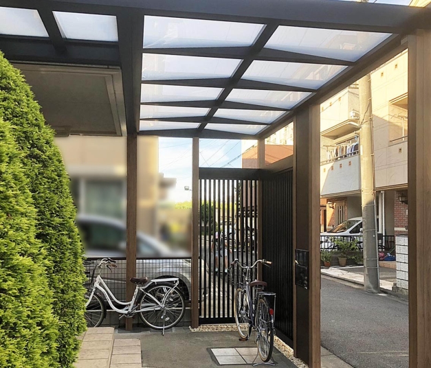 外構工事 LIXILのアプローチ・駐輪場屋根【エクステリア サイクル 